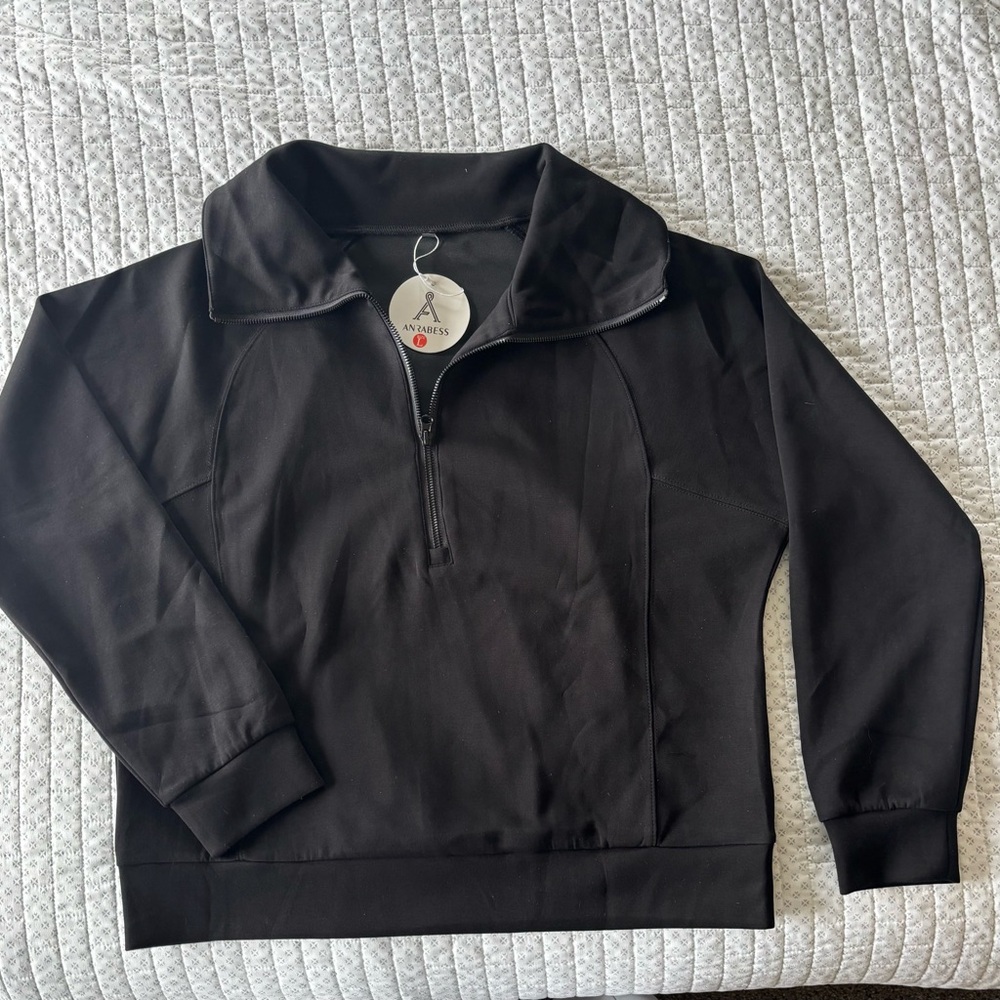 Anrabess Black Half-Zip Pullover Sweatshirt size L. Top of set purchased @ $50